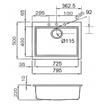 Elleci QUADRA130T 黑色花崗岩廚房台上石盆